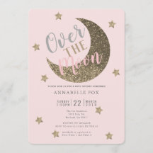 Over the Moon Blush Pink Baby shower Invitation