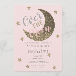 Over the Moon Blush Pink Baby shower Invitation Kaart