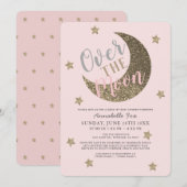 Over the Moon Blush Pink drive-by Baby shower Kaart (Voorkant / Achterkant)