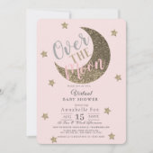 Over the Moon Blush Pink Virtual Baby shower Kaart (Voorkant)