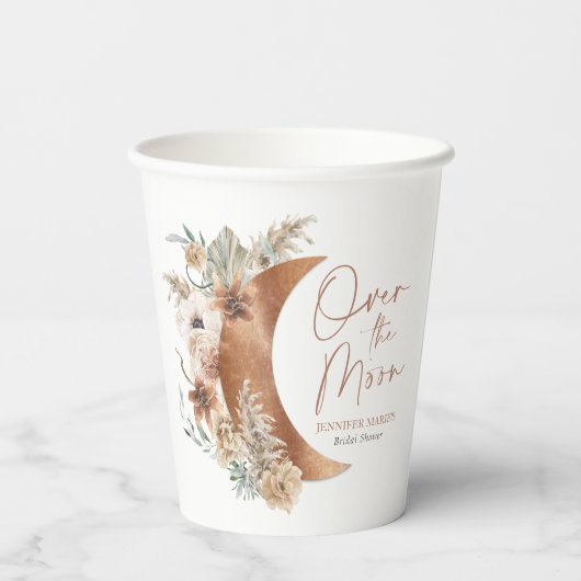 Over the Moon Boho Bruiloftsfeest Papieren Bekers (Achterkant)
