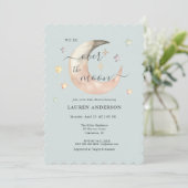 Over The Moon Boho Celestial Blue Baby shower Kaart (Staand voorkant)