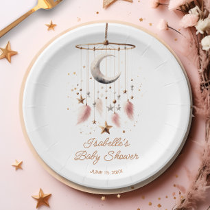 Over the Moon Boho Celestial Girl Baby shower Papieren Bordje