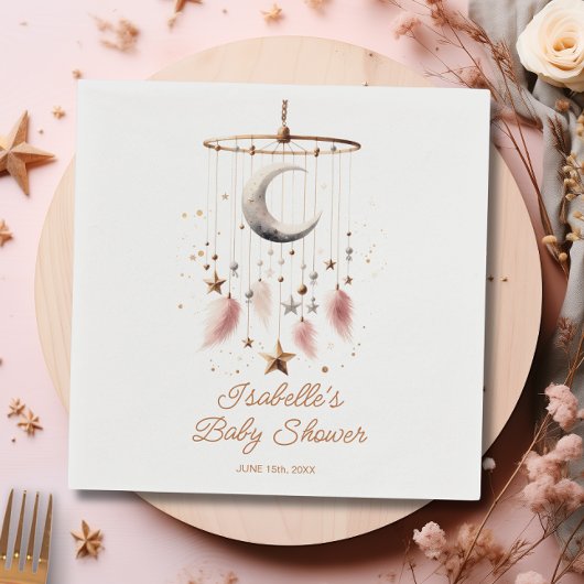 Over the Moon Boho Celestial Girl Baby shower Servet