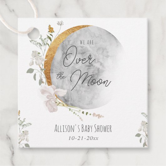 Over the Moon boho genderneutraal baby shower Bedankjes Labels (Voorkant)