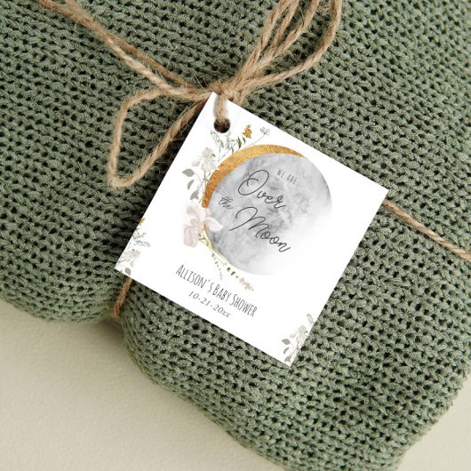 Over the Moon boho genderneutraal baby shower Bedankjes Labels