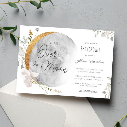 Over the Moon boho genderneutraal baby shower Kaart