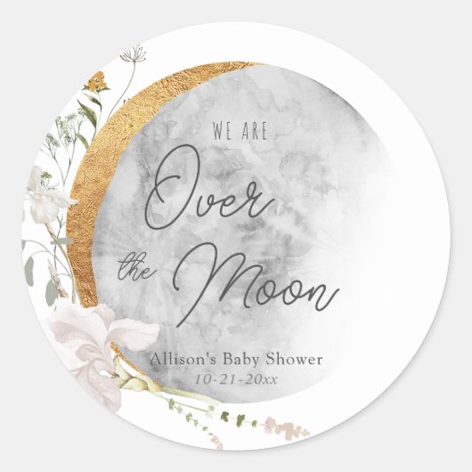 Over the Moon boho genderneutraal baby shower Ronde Sticker (Voorkant)