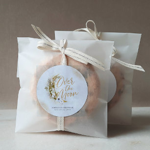 Over the Moon Boho Goud Stof & Wolken Klassieke Ro Ronde Sticker