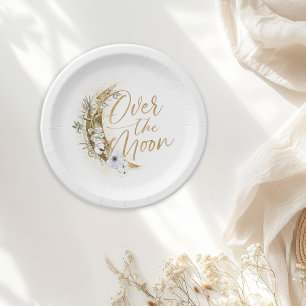 Over the Moon Boho Goudstof & Wolken Papieren Bordje