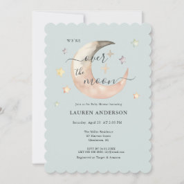 Over The Moon Boho Hemelblauwe baby shower Kaart