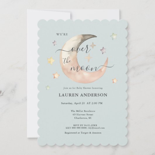 Over The Moon Boho Hemelblauwe baby shower Kaart (Voorkant)