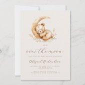 Over the Moon Boho Teddybeer QR Code Baby Shower Kaart (Voorkant)