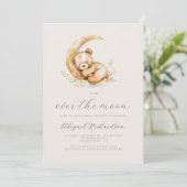 Over the Moon Boho Teddybeer QR Code Baby Shower Kaart (Staand voorkant)