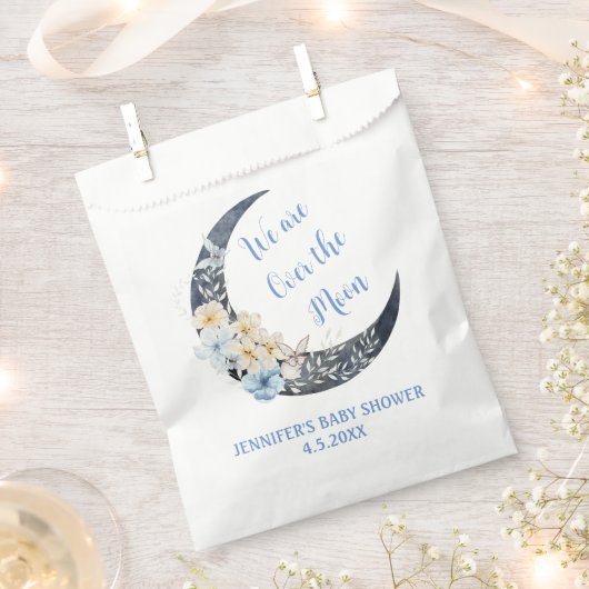 Over the Moon Botanical Navy baby shower Chic Bedankzakje (Geknipt)