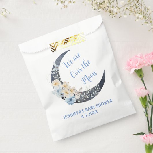 Over the Moon Botanical Navy baby shower Chic Bedankzakje (Gezegeld)