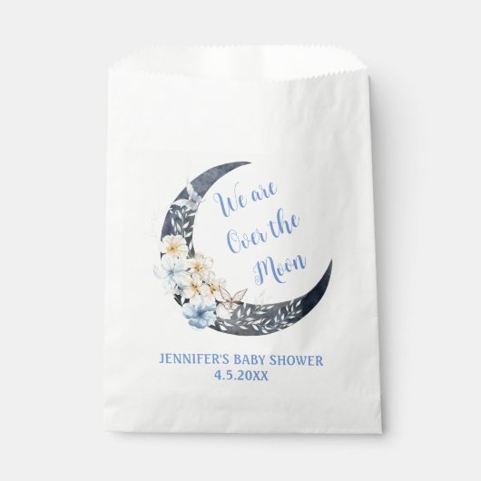 Over the Moon Botanical Navy baby shower Chic Bedankzakje (Voorkant)