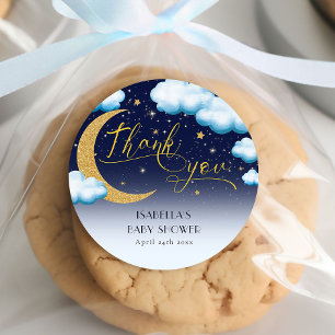 Over the Moon Boy Baby shower Dank je wel Ronde Sticker