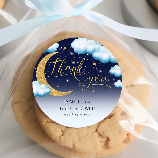 Over the Moon Boy Baby shower Dank je wel Ronde Sticker