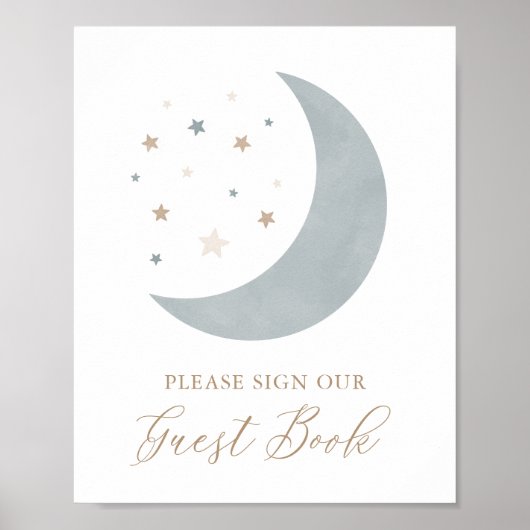 Over the Moon Boy Baby shower Gastenboek bord Poster (Voorkant)
