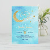 Over the Moon Boy Baby shower Invitation - Blauw Kaart (Staand voorkant)