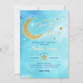Over the Moon Boy Baby shower Invitation - Blauw Kaart
