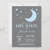Over the Moon Boy Baby shower Invitation Blue Kaart (Voorkant)