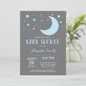 Over the Moon Boy Baby shower Invitation Blue Kaart (Staand voorkant)