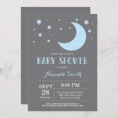 Over the Moon Boy Baby shower Invitation Blue Kaart (Voorkant / Achterkant)
