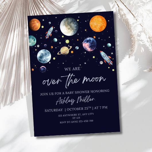 Over The Moon Boy Baby Shower Invite, Celestial
