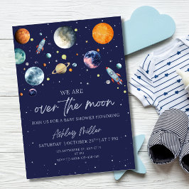 Over The Moon Boy Baby Shower Invite, Outer Space