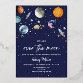 Over The Moon Boy Baby Shower Invite, Outer Space Folie Uitnodiging (Voorkant)