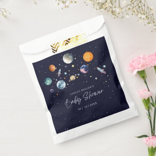Over The Moon Boy Baby Shower Party Space Galaxy Bedankzakje (Gezegeld)