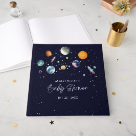 Over The Moon Boy Baby Shower Party Space Galaxy Gastenboek