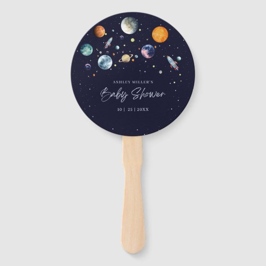 Over The Moon Boy Baby Shower Party Space Galaxy Handwaaier (Voorkant)