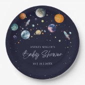 Over The Moon Boy Baby Shower Party Space Galaxy Papieren Bordje (Voorkant)