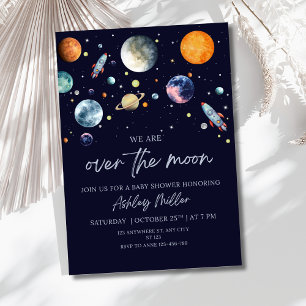 Over The Moon Boy Baby Shower Uitnodiging, Hemels