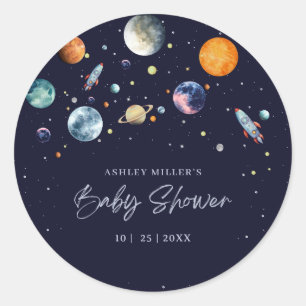 Over The Moon Boy Baby Shower Uitnodiging, Ruimte  Ronde Sticker