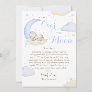 Over The Moon Boy Bear Baby Shower Bedankkaart