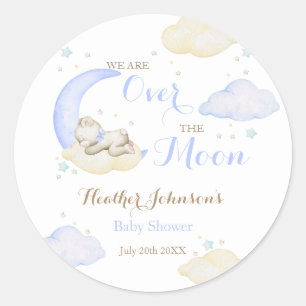 Over The Moon Boy Bear Baby Shower Ronde Sticker