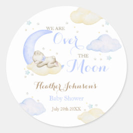Over The Moon Boy Beer Baby shower Ronde Sticker