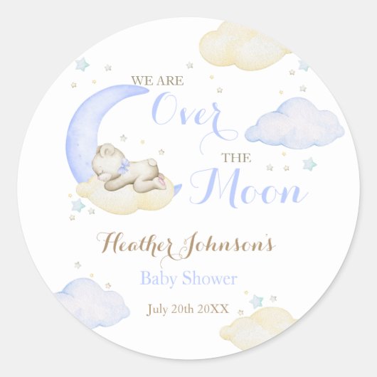 Over The Moon Boy Beer Baby shower Ronde Sticker (Voorkant)