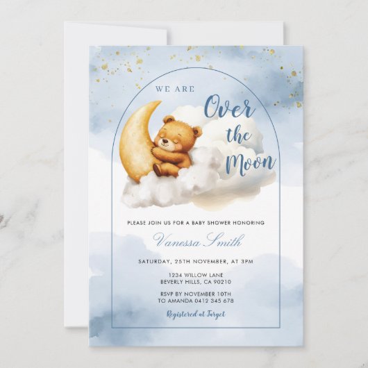 Over The Moon Boy Girl Baby Shower Invitation Kaart (Voorkant)