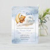 Over The Moon Boy Girl Baby Shower Invitation Kaart (Staand voorkant)