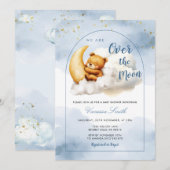 Over The Moon Boy Girl Baby Shower Invitation Kaart (Voorkant / Achterkant)
