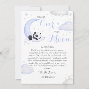 Over The Moon Boy Panda Bear Baby Shower Bedankkaart