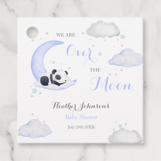 Over the Moon Boy Panda Beer Baby shower Bedankjes Labels (Voorkant)