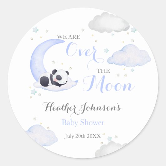 Over the Moon Boy Panda Beer Baby shower Ronde Sticker (Voorkant)