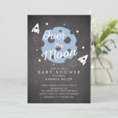 Over the Moon Boys Baby shower Invitation Kaart (Staand voorkant)