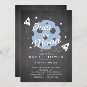 Over the Moon Boys Baby shower Invitation Kaart